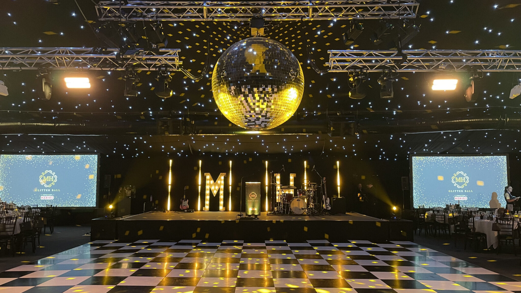 Martin House Glitter Ball, produced by Soapy Productions. Event Production Stage Hire